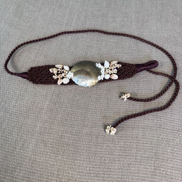 Vintage Macrame Tie Belt Abalone Shell Beads Boho Hippie Mermaid Coastal 569 main image 4